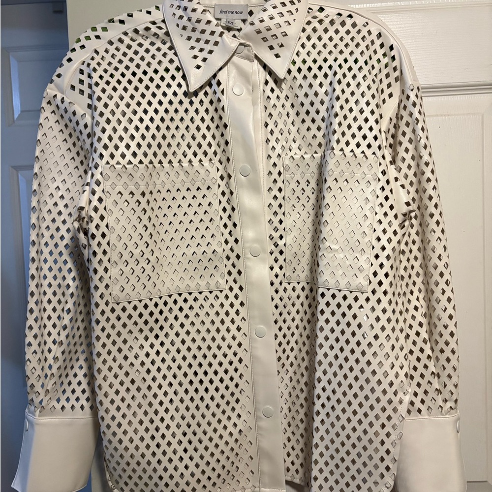 White faux leather die cut button-Up shirt